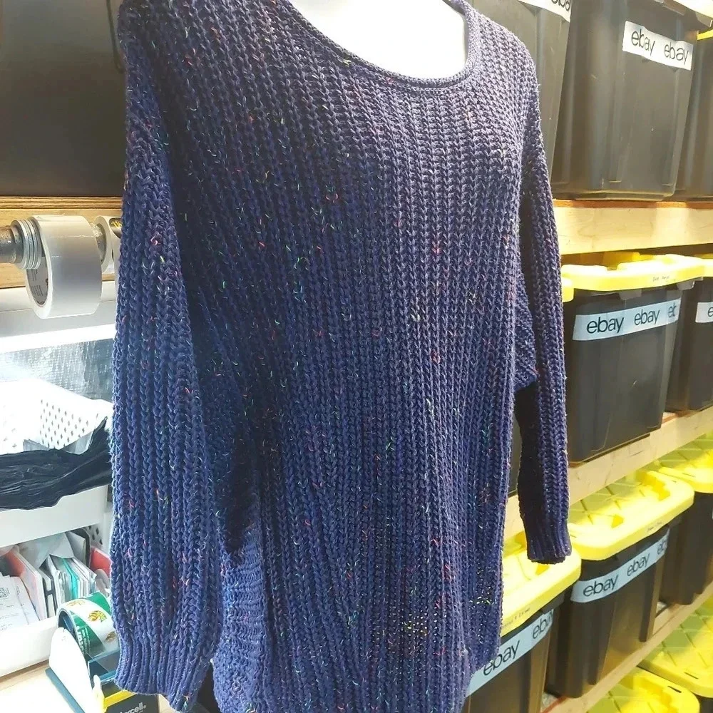 Free People Neon Lights Knit Sweater in Midnight Aura Combo Oversized Medium